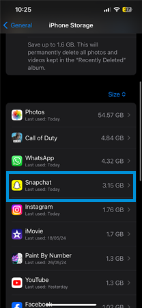 Find Snapchat in the list of apps