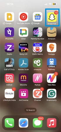 Press and hold the Snapchat app