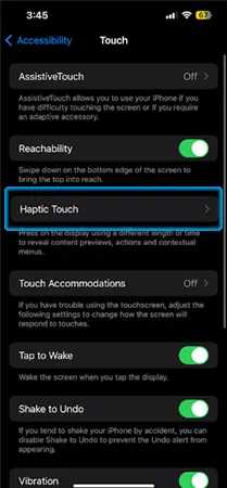 Select “Haptic Touch”