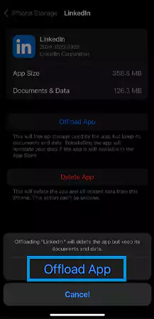 Click on Offload App when prompted