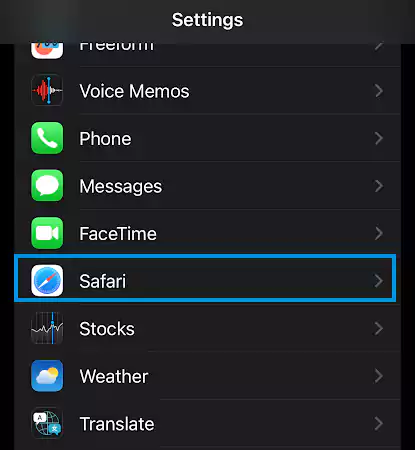 Open the Settings app and click on Safari