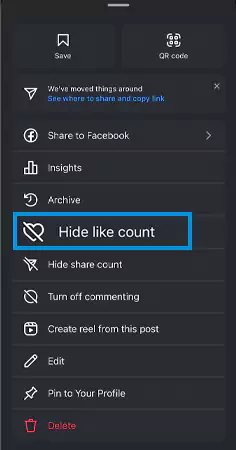 Tap on the Hide like count option