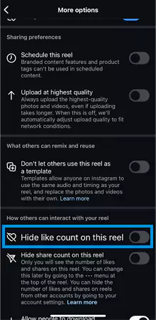 Tap on the Hide like counts on this reel